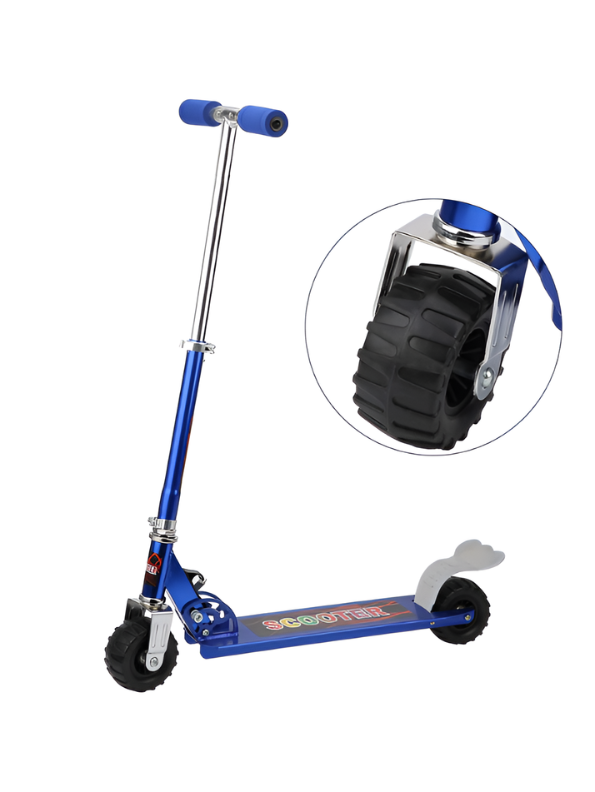 Adjustable Height Folding Kick Scooter for Kids & Teens, Portable Outdoor Scooter with Rear Brake and Durable Wheels - Blue LMI9255
