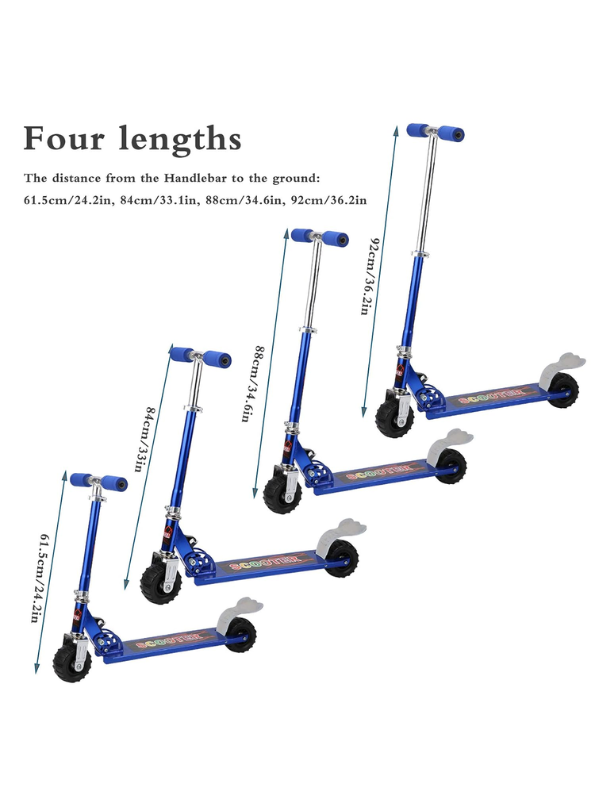Adjustable Height Folding Kick Scooter for Kids & Teens, Portable Outdoor Scooter with Rear Brake and Durable Wheels - Blue LMI9255