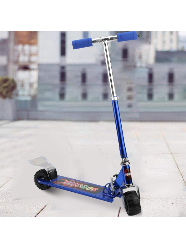 Adjustable Height Folding Kick Scooter for Kids & Teens, Portable Outdoor Scooter with Rear Brake and Durable Wheels - Blue LMI9255