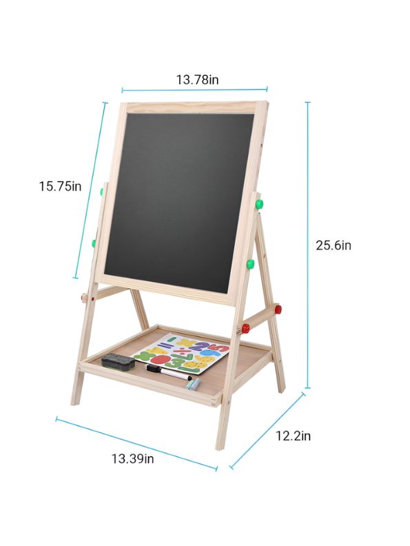 Adjustable Wooden Art Easel for Kids – Double-Sided Magnetic Drawing Board & Chalkboard with Storage Tray and Educational Accessories Set TV7046