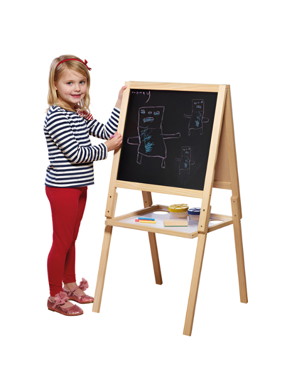 Adjustable Wooden Art Easel for Kids – Double-Sided Magnetic Drawing Board & Chalkboard with Storage Tray and Educational Accessories Set TV7046