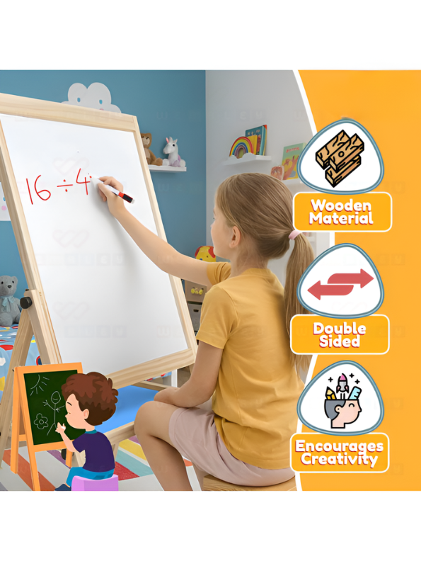 Adjustable Wooden Drawing Board for Kids – Multi-Functional Double-Sided Magnetic Learning Easel with Counting Numbers for Preschoolers, Early Skill Development & Creative Doodling TV7046