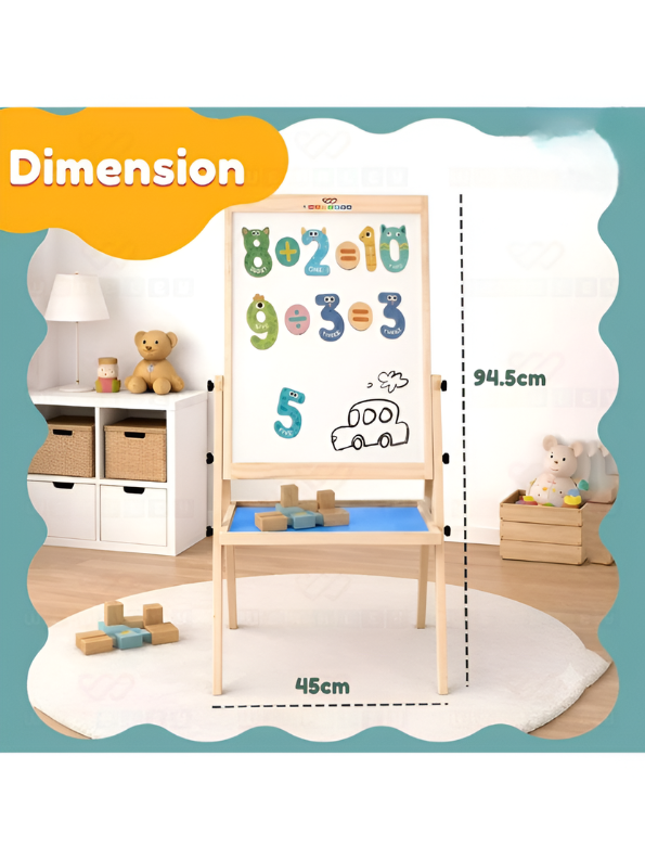 Adjustable Wooden Drawing Board for Kids – Multi-Functional Double-Sided Magnetic Learning Easel with Counting Numbers for Preschoolers, Early Skill Development & Creative Doodling TV7046
