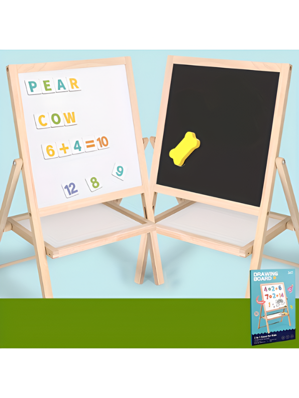 Adjustable Wooden Drawing Board for Kids – Multi-Functional Double-Sided Magnetic Learning Easel with Counting Numbers for Preschoolers, Early Skill Development & Creative Doodling TV7046