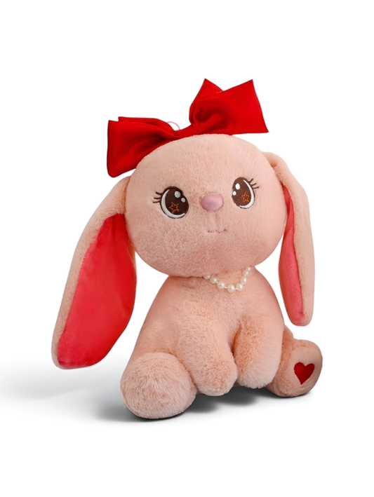 Adorable 10-Inch Plush Bunny with Pearl Necklace & Red Bow | Premium Soft Stuffed Toy ST15457