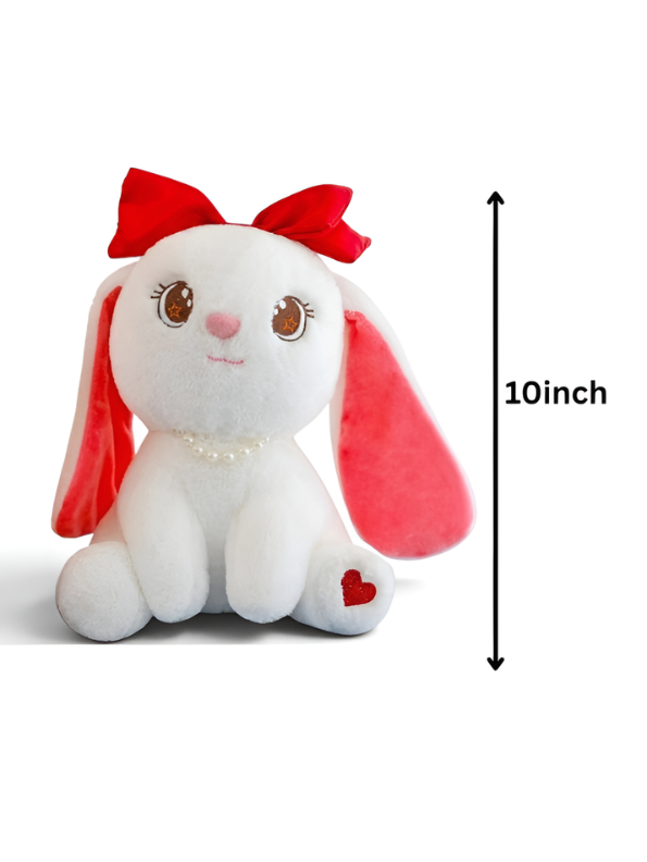 Adorable 10-Inch Plush Bunny with Pearl Necklace & Red Bow | Premium Soft Stuffed Toy ST15457