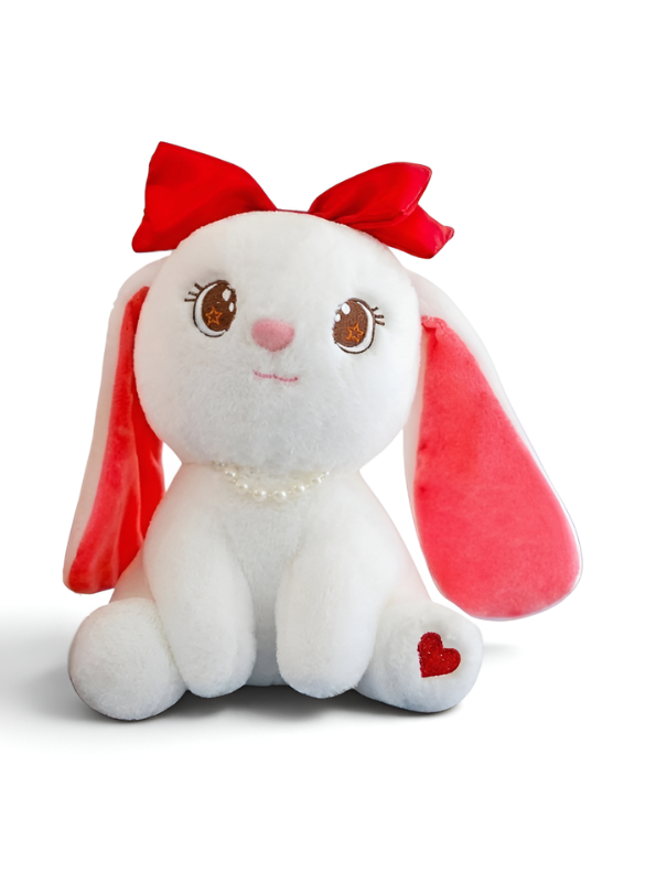 Adorable 10-Inch Plush Bunny with Pearl Necklace & Red Bow | Premium Soft Stuffed Toy ST15457