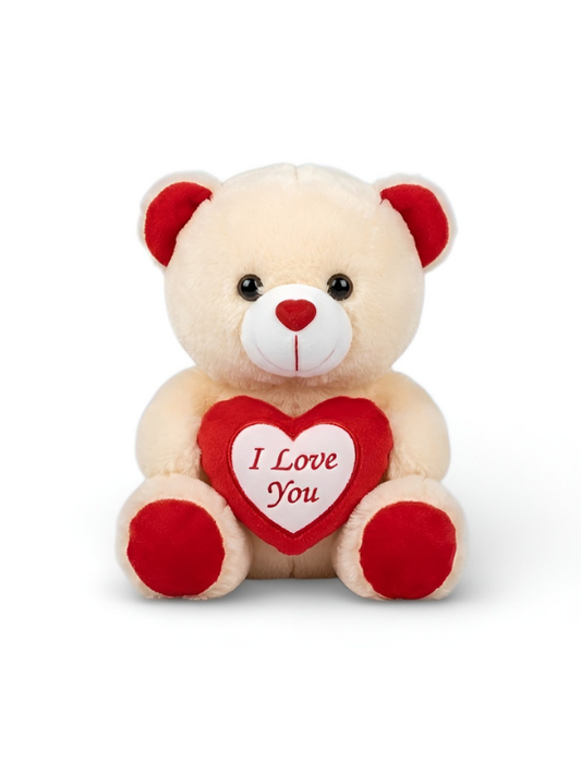Adorable 21 cm Teddy Bear with I Love You Heart – Soft Plush Romantic Toy White ST16165.