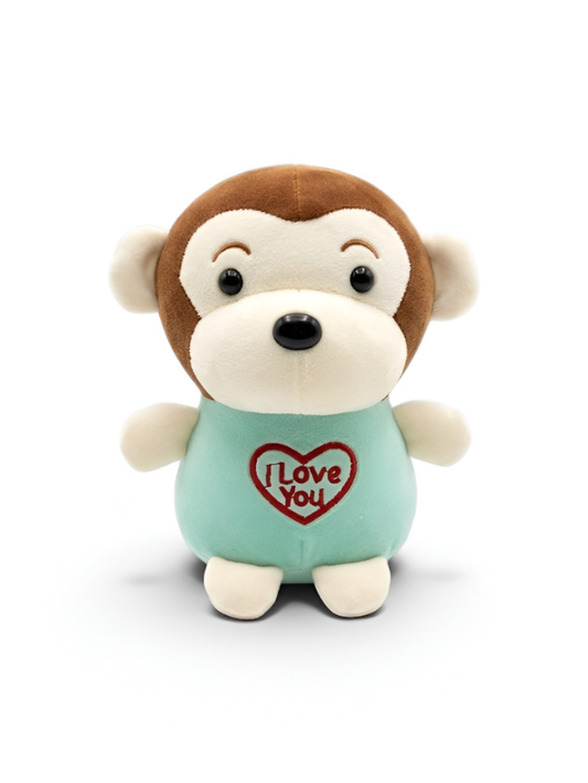 Adorable 7-Inch Plush Green Monkey Soft Toy with 'I Love You' Heart Embroidery ST14585.