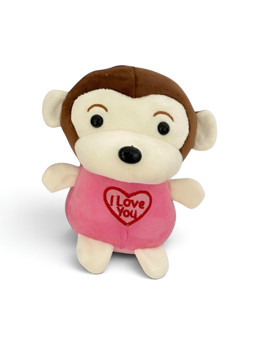 Adorable 7-Inch Plush Pink Monkey Soft Toy with 'I Love You' Heart Embroidery ST14585.