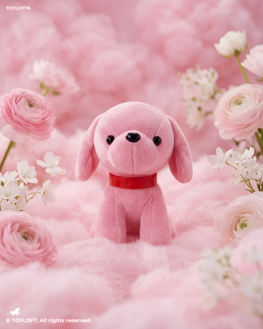 Adorable 7" PInk Dog Plush | Soft Stuffed Puppy Toy with Red Collar ST16791