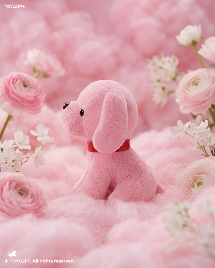 Adorable 7" PInk Dog Plush | Soft Stuffed Puppy Toy with Red Collar ST16791