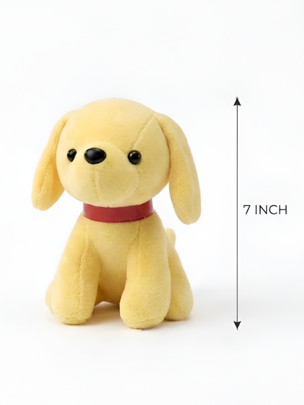 Adorable 7" Yellow Dog Plush | Soft Stuffed Puppy Toy with Red Collar ST16791