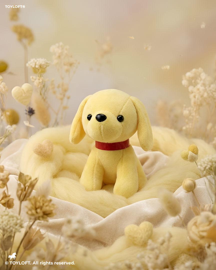 Adorable 7" Yellow Dog Plush | Soft Stuffed Puppy Toy with Red Collar ST16791