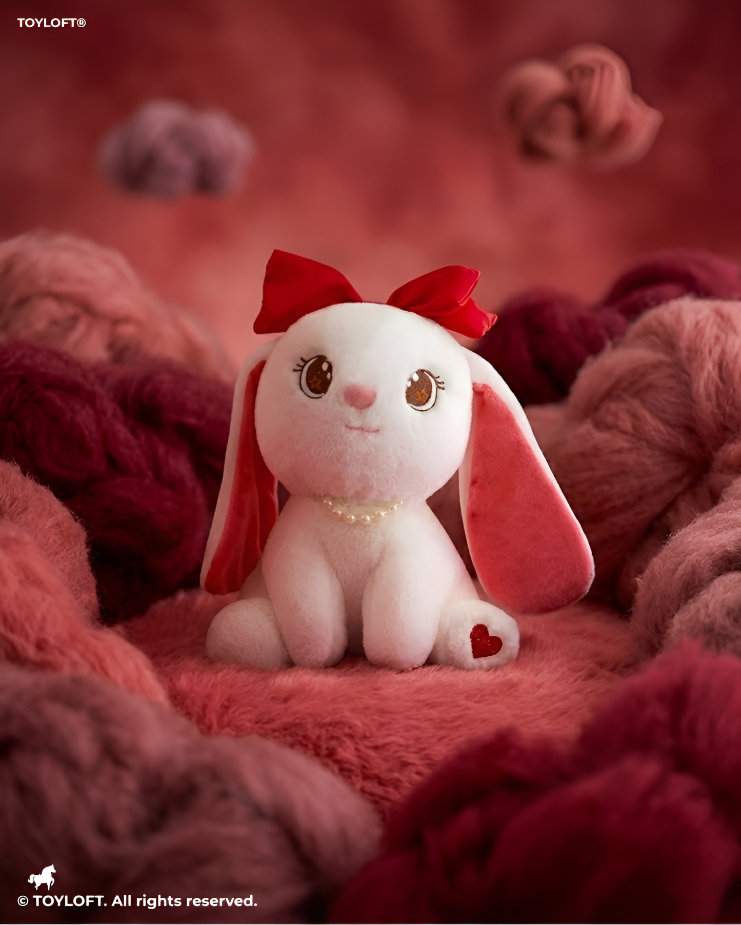 Adorable 10-Inch Plush Bunny with Pearl Necklace & Red Bow | Premium Soft Stuffed Toy ST15457