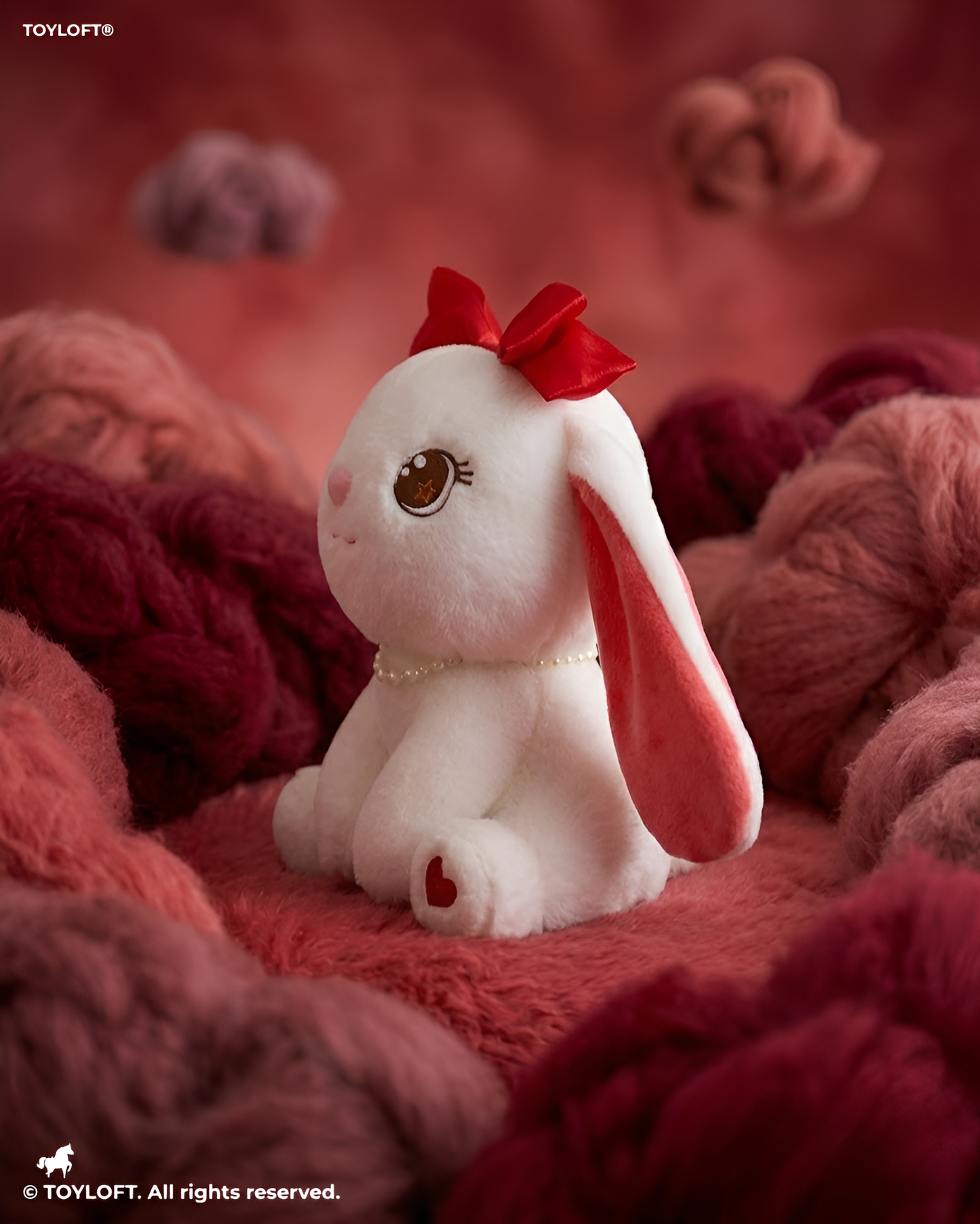 Adorable 10-Inch Plush Bunny with Pearl Necklace & Red Bow | Premium Soft Stuffed Toy ST15457