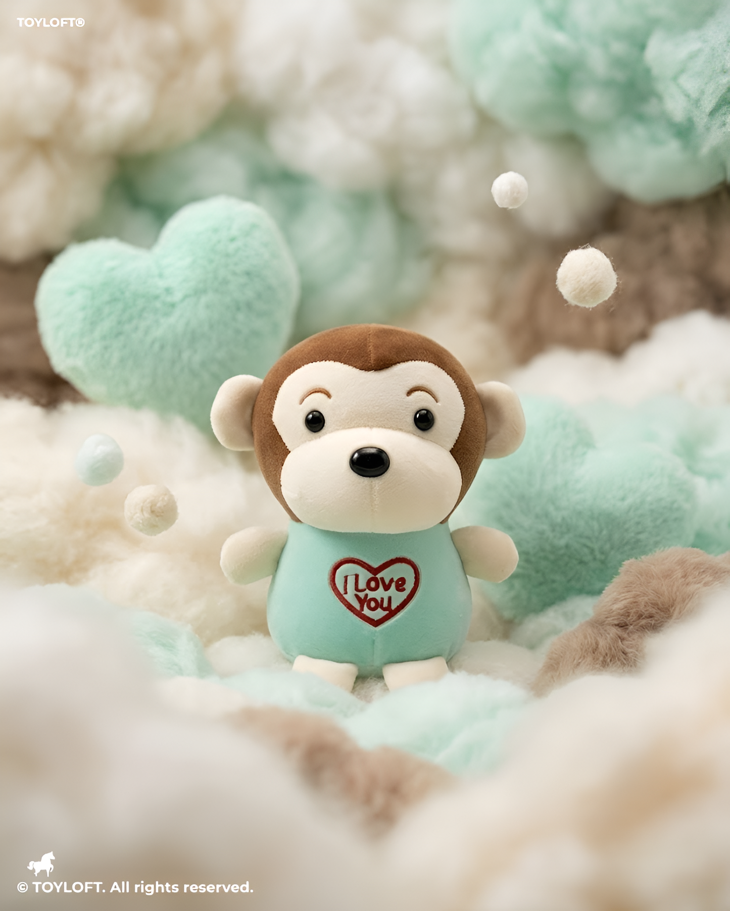 Adorable 7-Inch Plush Green Monkey Soft Toy with 'I Love You' Heart Embroidery ST14585.