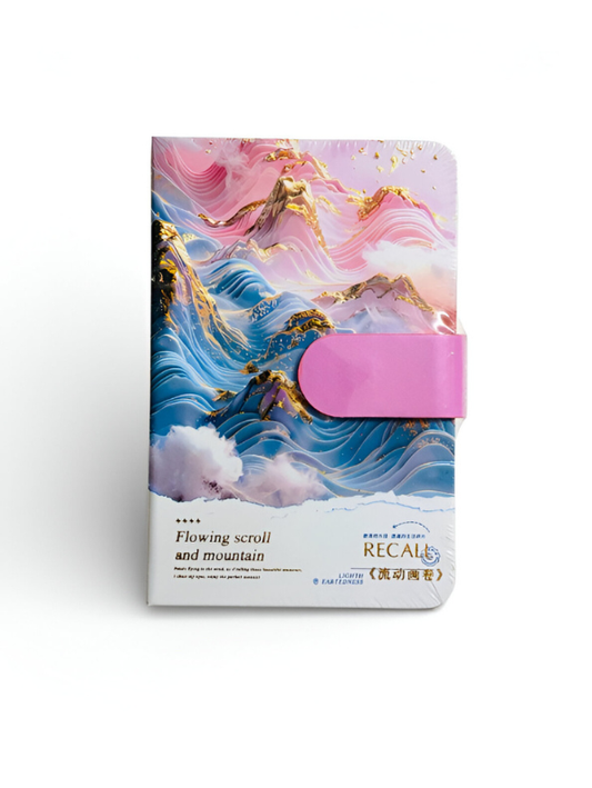 Aesthetic Dreamy Mountain Diary - 3D Flowing Scroll Art Notebook with Magnetic Buckle.