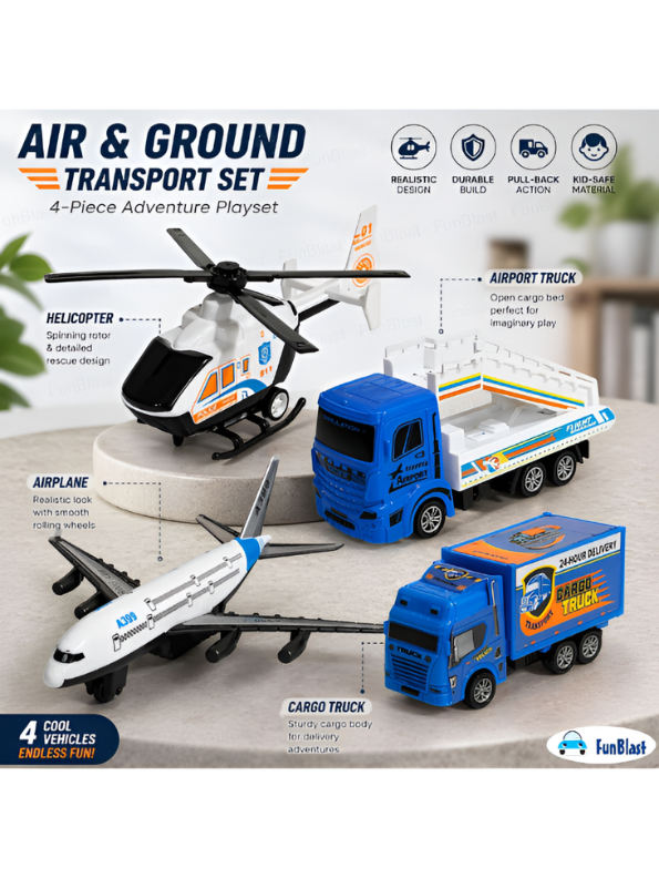 Air & Ground Transport Toy 4-Piece Set LMI15351.