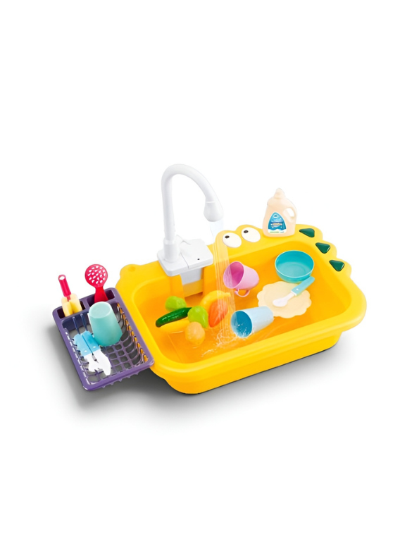 Alligator Kitchen Sink Toy Set with Running Water – Automatic Water Cycle System, Play Dishes, Cutlery & Play Food Accessories for Toddlers TV6552