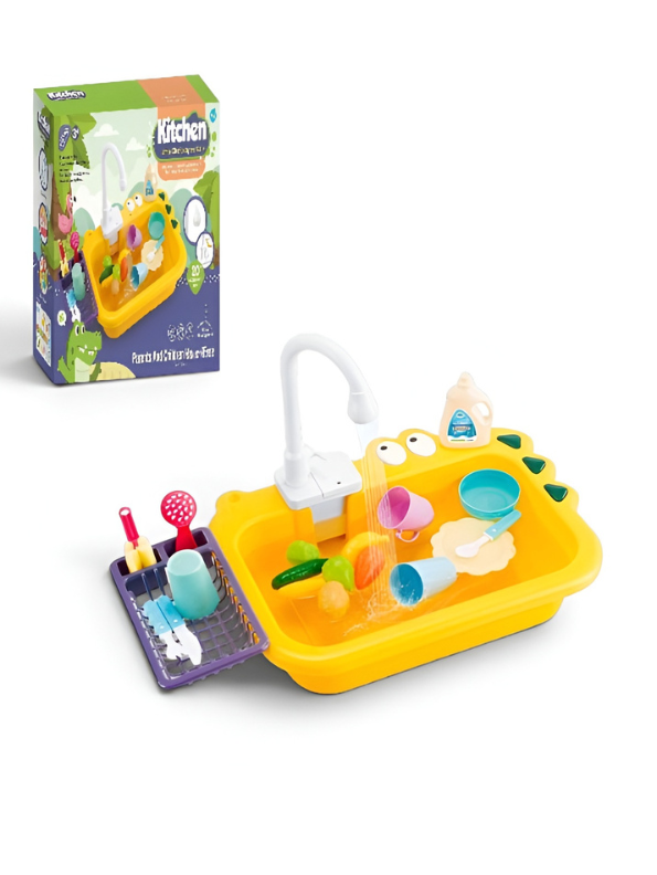 Alligator Kitchen Sink Toy Set with Running Water – Automatic Water Cycle System, Play Dishes, Cutlery & Play Food Accessories for Toddlers TV6552