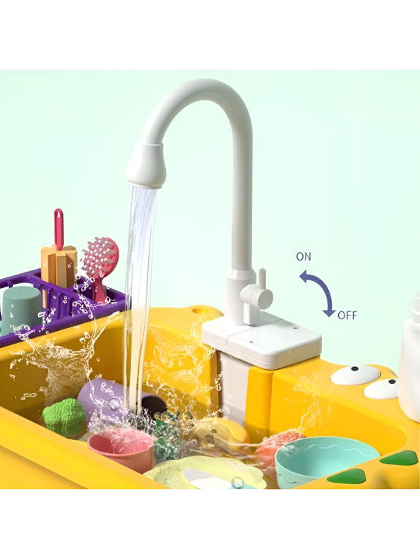 Alligator Kitchen Sink Toy Set with Running Water – Automatic Water Cycle System, Play Dishes, Cutlery & Play Food Accessories for Toddlers TV6552