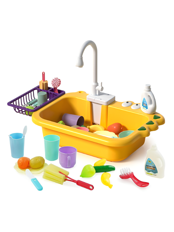 Alligator Kitchen Sink Toy Set with Running Water – Automatic Water Cycle System, Play Dishes, Cutlery & Play Food Accessories for Toddlers TV6552