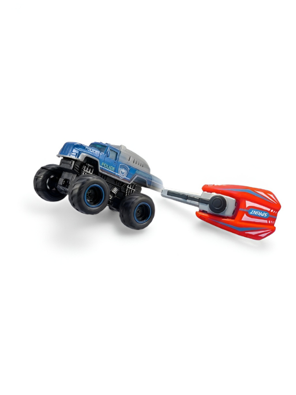 Alloy Monster Truck Pack of 4 with Police Speed Launcher – Heavy-Duty Vehicles with Inertia Drive NX16307