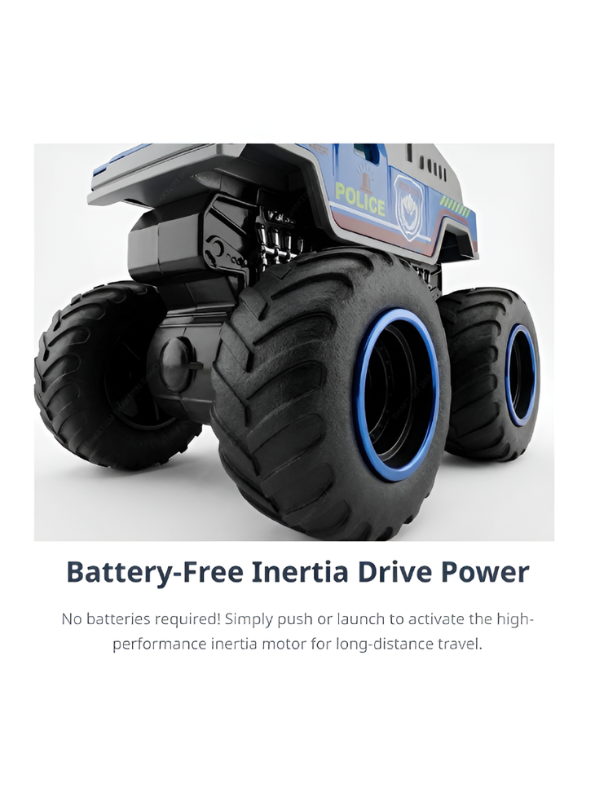 Alloy Monster Truck Pack of 4 with Police Speed Launcher – Heavy-Duty Vehicles with Inertia Drive NX16307
