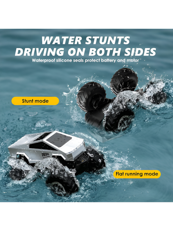 Amphibious RC Monster Truck – 4WD All Terrain Remote Control Car, Cyber Truck Style Waterproof Stunt Vehicle, 2.4GHz Electric Toy Car TV7290