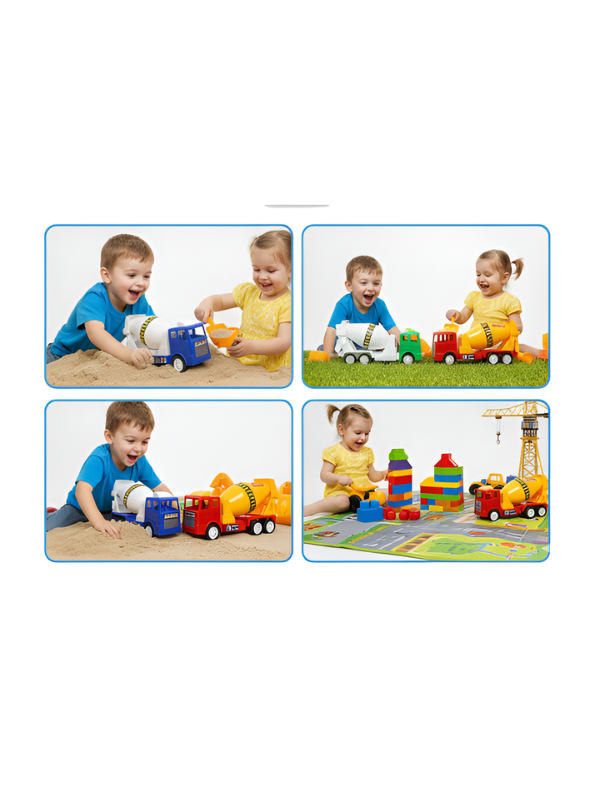 Set of 3 Cement Mixer Toy Trucks for Kids - Friction Powered Construction Vehicles in Blue, Green, and Red - Heavy Duty Plastic Sand Play Toys for Toddlers and Boys LMI7673
