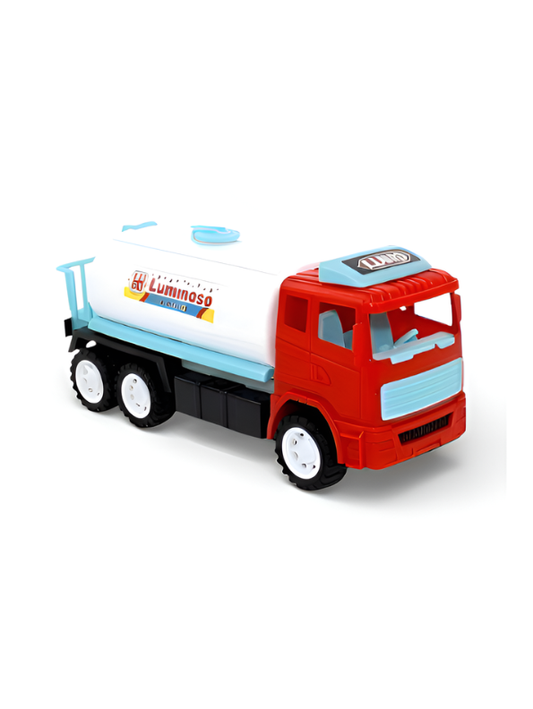 Kids Plastic Water Tanker Toy Truck - Friction Powered Construction Vehicle with Red Cabin and White Tank - Educational Play Set for Girls and Boys LMI15598