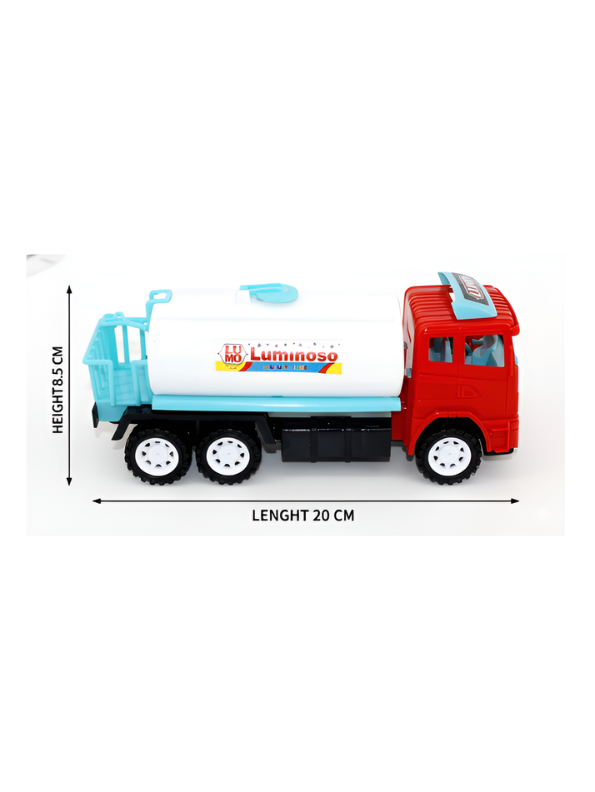 Kids Plastic Water Tanker Toy Truck - Friction Powered Construction Vehicle with Red Cabin and White Tank - Educational Play Set for Girls and Boys LMI15598