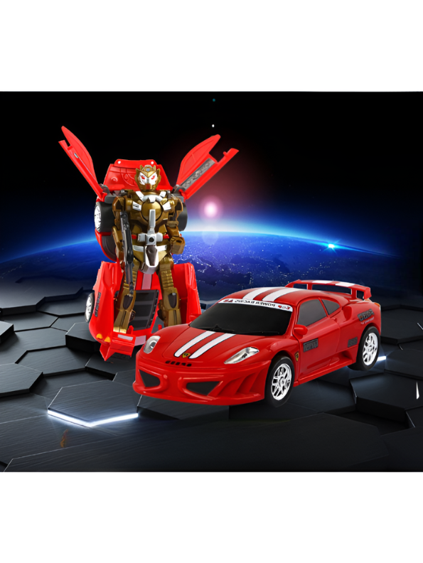 2-in-1 Transforming Robot Sports Car Toy for Kls Agids - One-Button Deformation, Red Racing Car with Racing Decals, Action Figure Toy for Boys and Gires 3+ LMI12609
