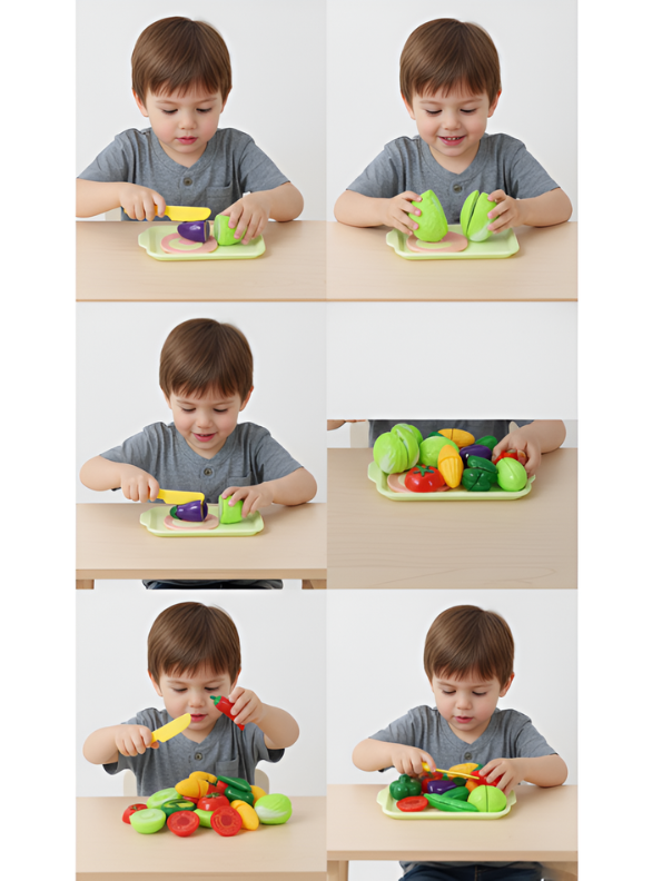 Chop Chop Veggie Delight: 11-Piece Velcro Cutting Vegetable Set with Tray & Play Knife LMI15136