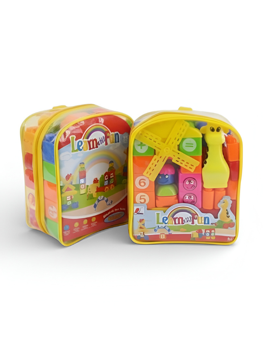 Kids Building Blocks Set - Learn with Fun Architecture Kit - Includes Giraffe Figure, Windmill, Number Blocks & Emoji Faces  Portable STEM Preschool Learning Toy LMI7632