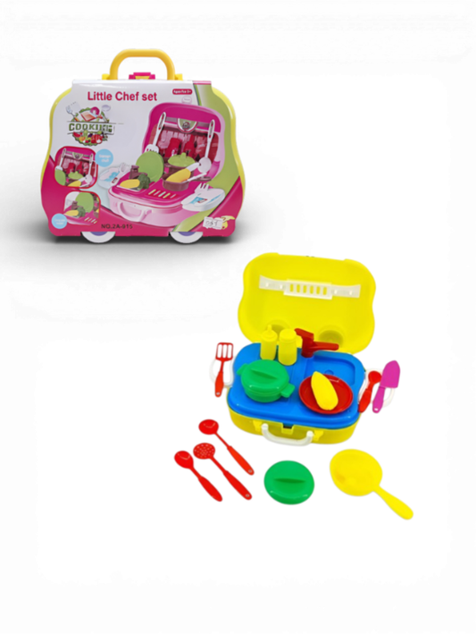 2-in-1 Kids Little Chef Cooking Set – Portable Kitchen Play Suitcase with Accessories, Toddler Pretend Play Kitchen Toy, Gift for Boys & Girls (Pink/Yellow) LMI10346