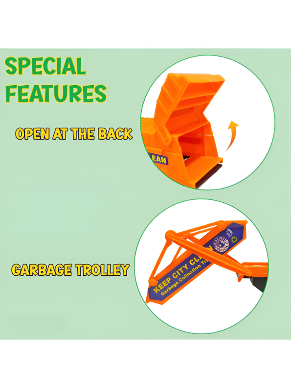 Keep City Clean 3-Pack Toy Truck Set - Orange Sanitation & Garbage Trucks with Sorting Blocks Construction Vehicles for Boys and Girls LMI13130