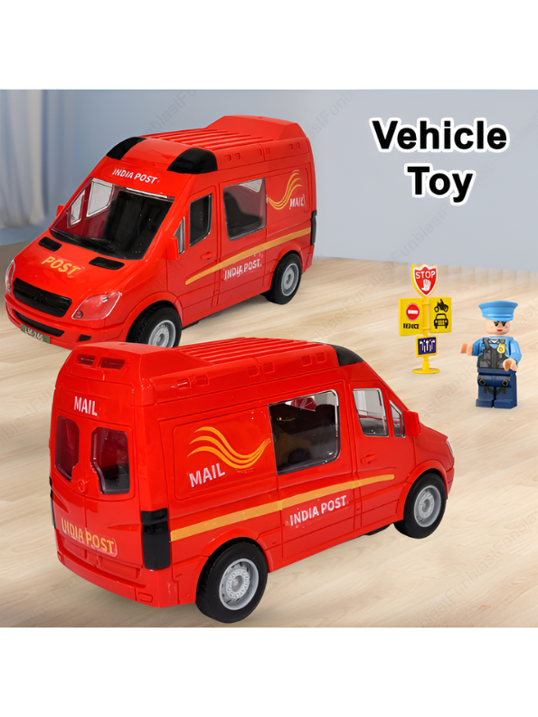 Miniature India Post Mail Van Toy - Red Plastic Delivery Vehicle for Kids & Collectors LMI14412
