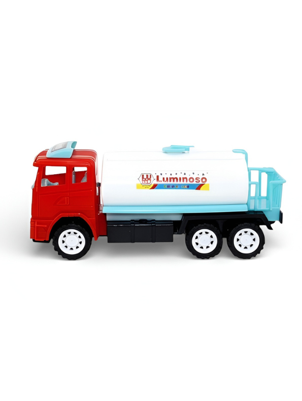 Kids Plastic Water Tanker Toy Truck - Friction Powered Construction Vehicle with Red Cabin and White Tank - Educational Play Set for Girls and Boys LMI15598