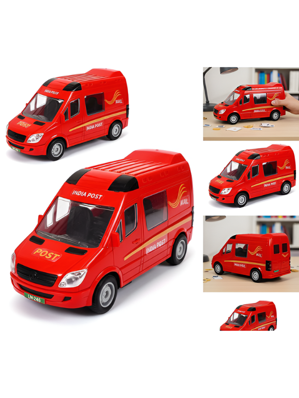 Miniature India Post Mail Van Toy - Red Plastic Delivery Vehicle for Kids & Collectors LMI14412