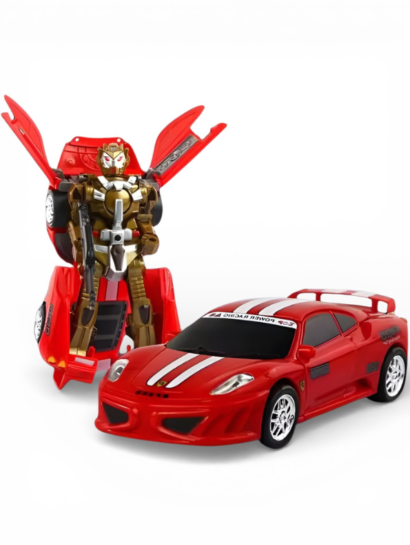 2-in-1 Transforming Robot Sports Car Toy for Kls Agids - One-Button Deformation, Red Racing Car with Racing Decals, Action Figure Toy for Boys and Gires 3+ LMI12609