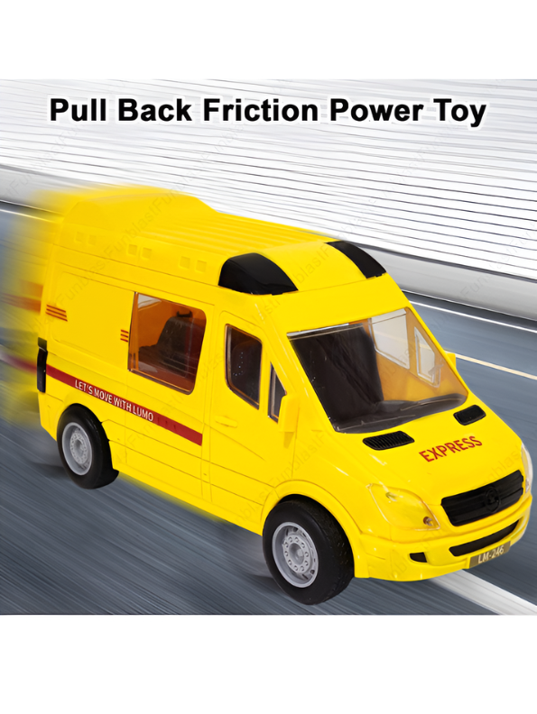 Bright Yellow Express Delivery Toy Van – Friction Powered Courier Truck with Opening Doors – Miniature Transport Vehicle for Kids LMI14412