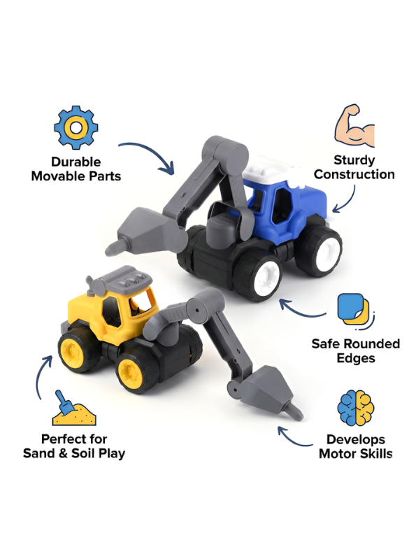 Yellow & Grey Kids Construction Excavator Toy Truck – Durable Sand Digger for Toddlers, Heavy-Duty Play Vehicle with Movable Arm LMI8813