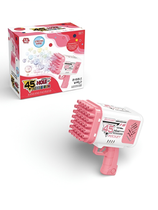 45-Hole Rocket Bubble Gun Machine for Kids, Automatic Pink Bubble Blower Blaster with Ergonomic Grip, Portable Outdoor Party Toy for Toddlers, Summer Wedding & Birthday Gift (Pink/White) LMI16069