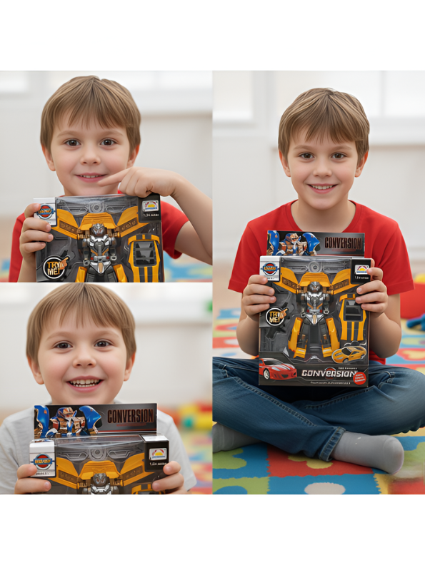 Yellow Bumblebee Transformer Action Figure - 2-in-1 Converting Sports Car to Robot Toy with Weapon Accessories - Collectible Transforming Robot for Kids & Adults LMI12609