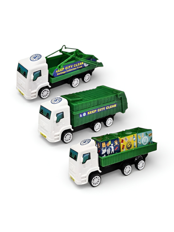 3pc City Recycling Truck Toy Set - Mini Sanitation Vehicle Playset for Kids - Birthday Gift for Toddlers and Vehicle Lovers LMI13130