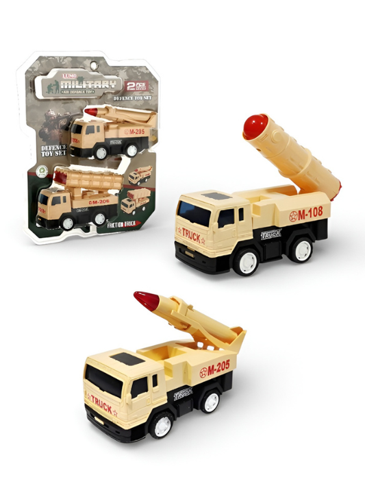 Pack of 2 Military Toy Missile Launcher Trucks - M-205 Tan Army Rocket Vehicles for Kids LMI13012