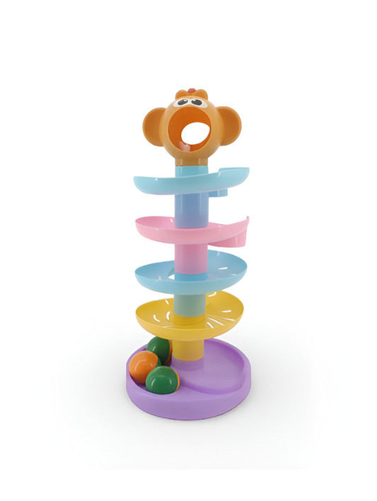 Monkey Ball Drop Tower Toy for Toddlers – 5-Tier Swirl Ball Ramp with 3 Rattling Balls – Early Educational Stem Development & Sensory Play for Babies LMI14092