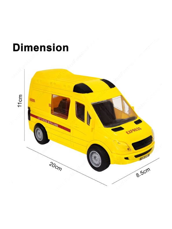 Bright Yellow Express Delivery Toy Van – Friction Powered Courier Truck with Opening Doors – Miniature Transport Vehicle for Kids LMI14412